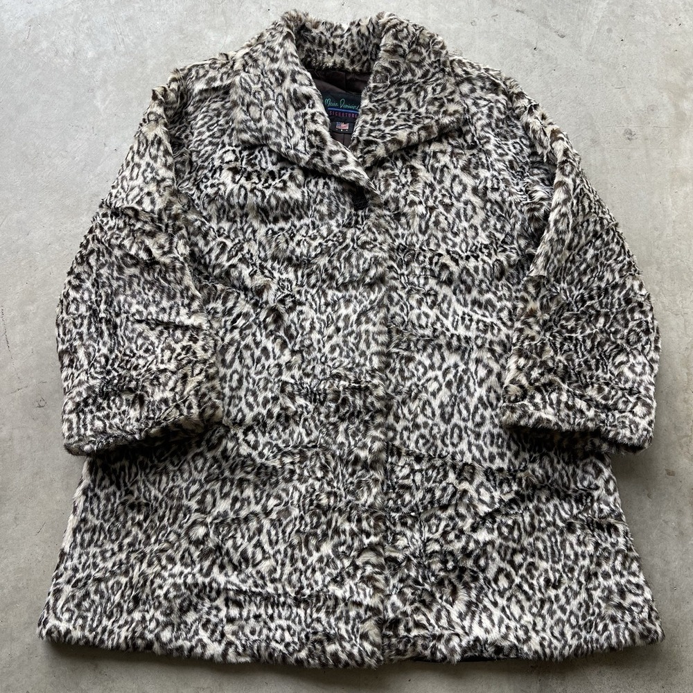 Vintage Leopard‎ Cheetah Print Faux Fur Coat Rockabilly Large Mob Wife USA Made
